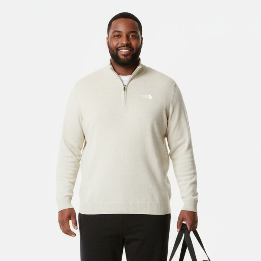 The North Face Ivory Cream Long Sleeve Quarter Zip V Neck Knit Sweater XL